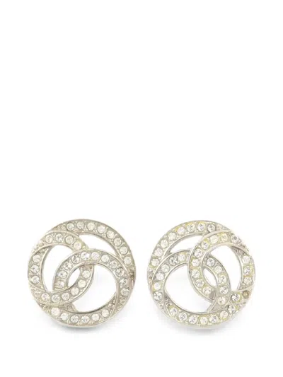 Pre-owned Chanel Cc Crystal-embellished Earrings In Silver