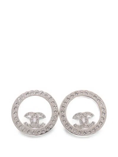 Pre-owned Chanel Cc Crystal-embellished Earrings In Silver