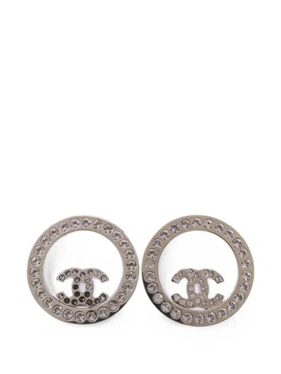 Pre-owned Chanel Cc Crystal-embellished Earrings In Silver