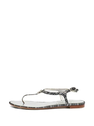 Pre-owned Chanel Cc Crystal-embellished Sandals In Black