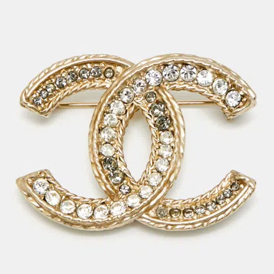 Pre-owned Chanel Cc Crystals Enamel Gold Tone Brooch