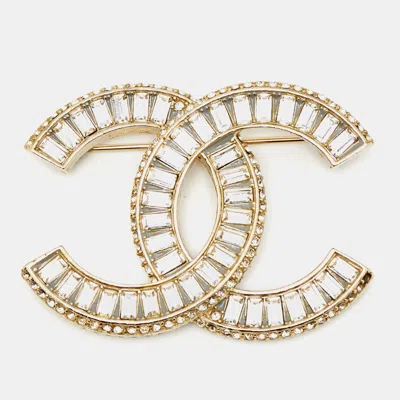 Pre-owned Chanel Cc Crystals Enamel Gold Tone Brooch