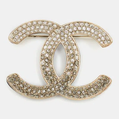 Pre-owned Chanel Cc Crystals Enamel Gold Tone Brooch