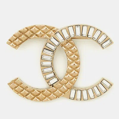 Pre-owned Chanel Cc Crystals Gold Tone Brooch