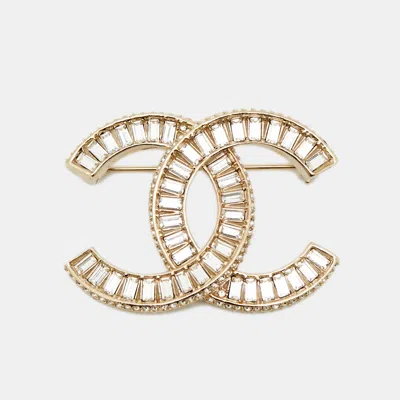 Pre-owned Chanel Cc Crystals Gold Tone Brooch