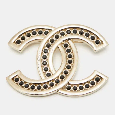 Pre-owned Chanel Cc Crystals Gold Tone Brooch