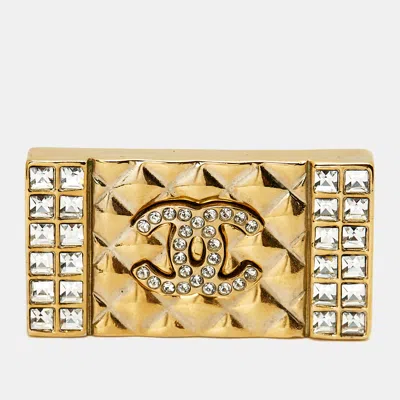 Pre-owned Chanel Cc Crystals Gold Tone Brooch