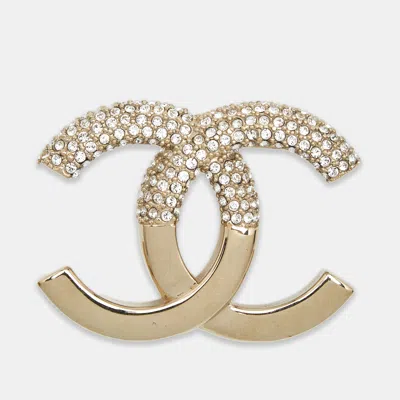 Pre-owned Chanel Cc Crystals Gold Tone Brooch