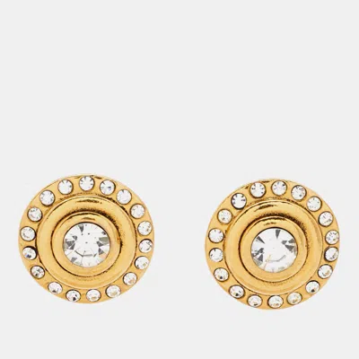 Pre-owned Chanel Cc Crystals Gold Tone Clip On Earrings