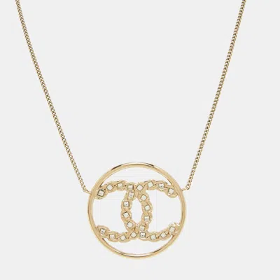 Pre-owned Chanel Cc Crystals Gold Tone Necklace