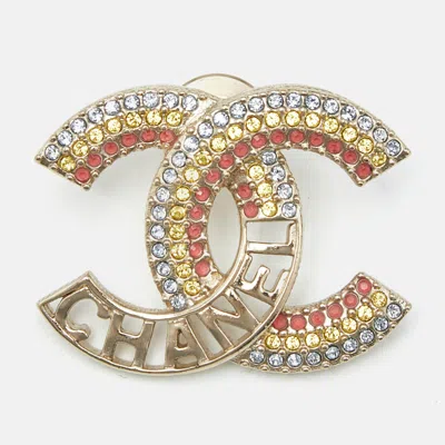 Pre-owned Chanel Cc Crystals Gold Tone Pin Brooch