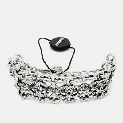Pre-owned Chanel Cc Crystals Silver Tone Bracelet