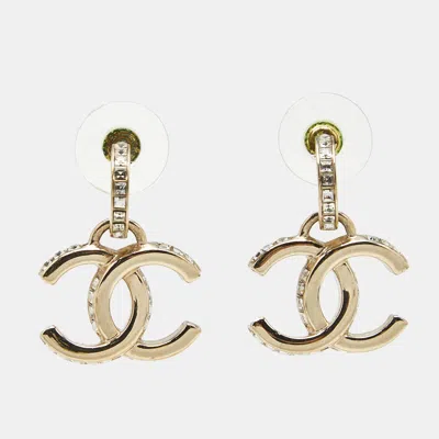 Pre-owned Chanel Cc Crytals Gold Tone Earrings