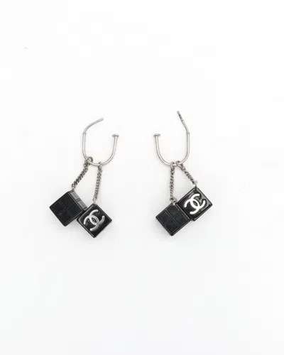 Chanel Cc Cubes Dangling Earrings In Black