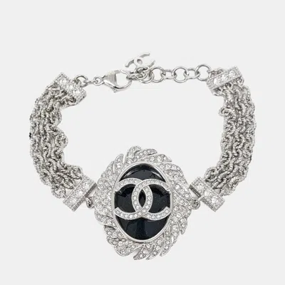 Pre-owned Chanel Cc Cubic Zirconia Silver Bracelet