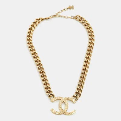 Pre-owned Chanel Cc Curb Gold Tone Chain Choker Necklace