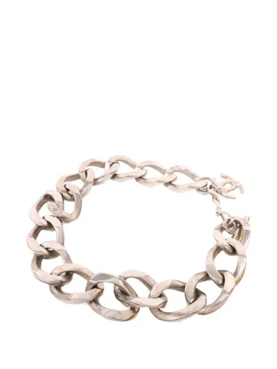 Pre-owned Chanel Cc Curb-chain Choker Necklace In Silver
