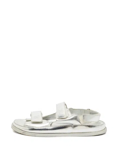 Pre-owned Chanel Cc Dad Slingback Sandals In Silver