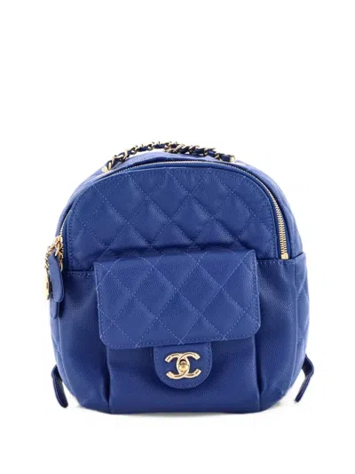 Pre-owned Chanel Cc Day Quilted Caviar Mini Backpack In Blue