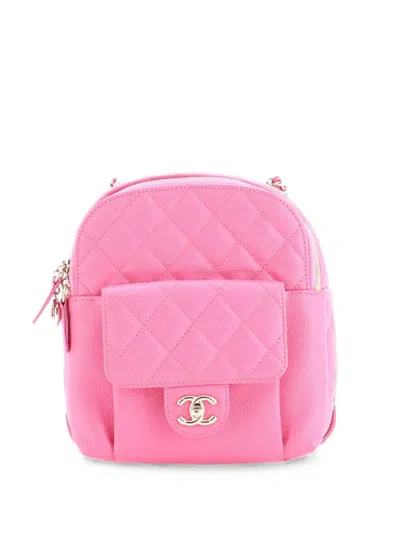 Pre-owned Chanel Cc Day Quilted Caviar Mini Backpack In Pink