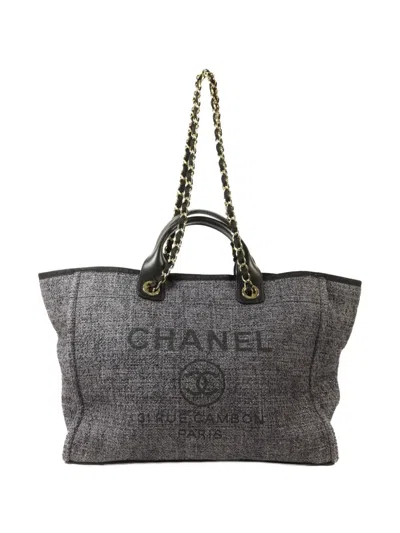 Pre-owned Chanel Cc Deauville Shopping Bag In Gray