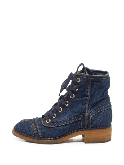 Pre-owned Chanel Cc Denim Boots In Blue