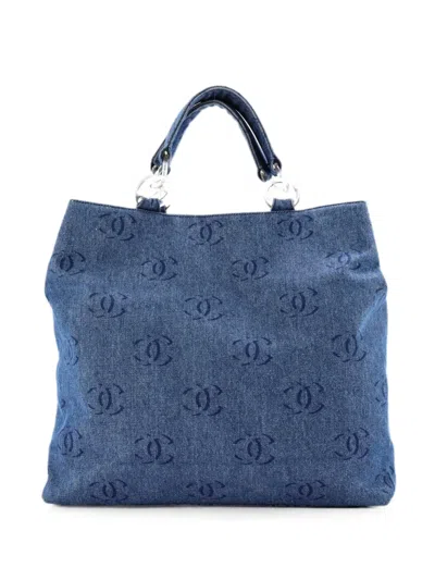 Pre-owned Chanel Cc Denim Large Tote Bag In Blue