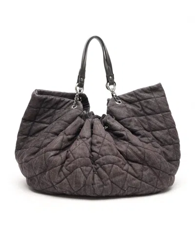 Pre-owned Chanel Cc Denim Quilted Xl Spirit Cabas Tote Bag In Gray
