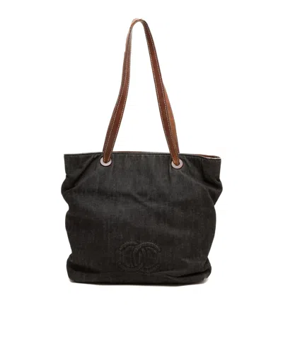Chanel Cc Denim Tote Bag In Black