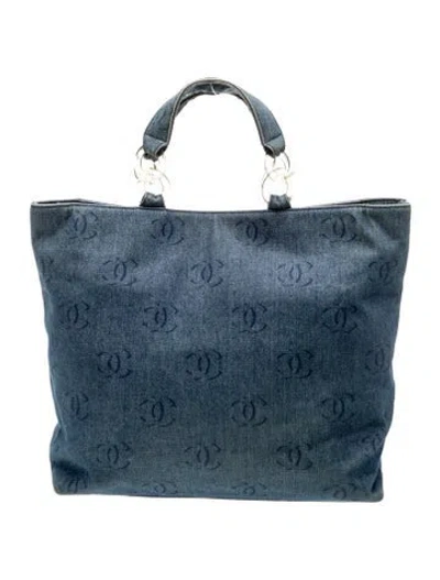 Pre-owned Chanel Cc Denim Tote In Blue