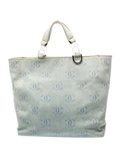 Pre-owned Chanel Cc Denim Tote In Blue