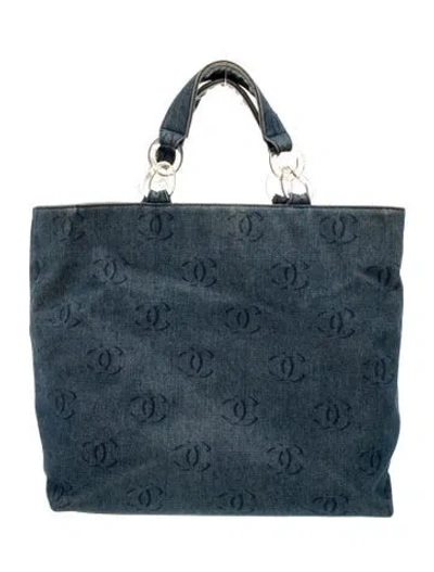 Pre-owned Chanel Cc Denim Tote In Blue