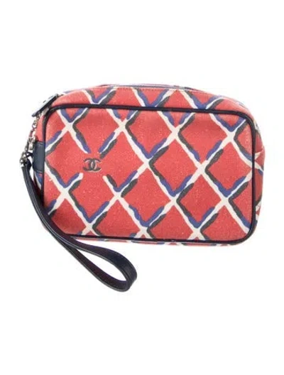 Pre-owned Chanel Cc Denim Zip Wristlet In Red