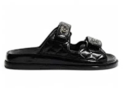 Pre-owned Chanel Cc Diamond Quilt Sandals (women's) Sneakers In Black/gold In Multi