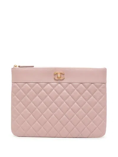 Pre-owned Chanel Cc Diamond-quilted Clutch Bag In Pink