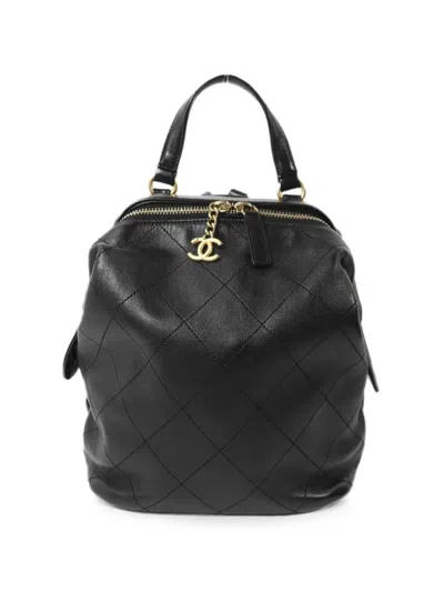Pre-owned Chanel Cc Diamond-quilted Backpack In Black