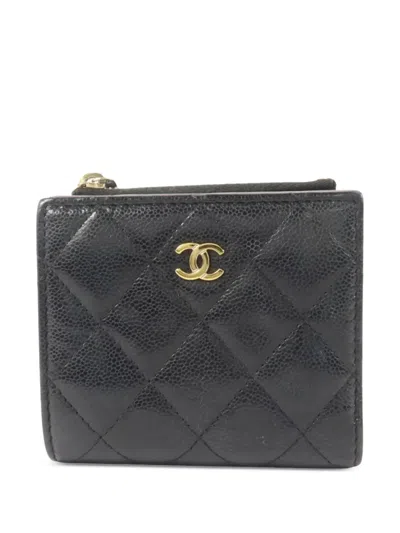 Pre-owned Chanel Cc Diamond-quilted Bifold Wallet In Black