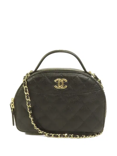 Pre-owned Chanel Cc Diamond-quilted Bowling Shoulder Bag In Black