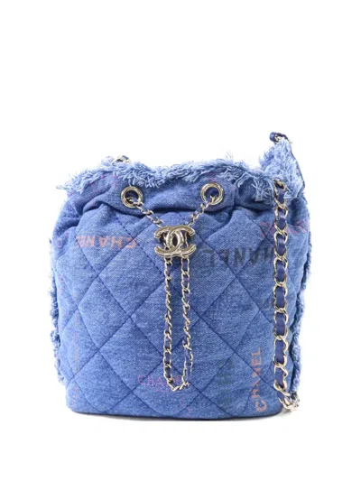 Pre-owned Chanel Cc Diamond-quilted Bucket Bag In Blue