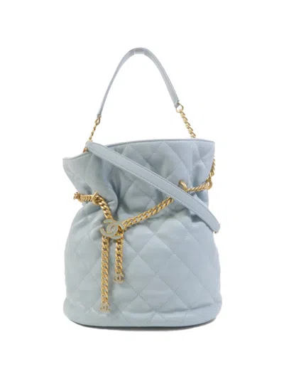 Pre-owned Chanel Cc Diamond-quilted Bucket Bag In Blue