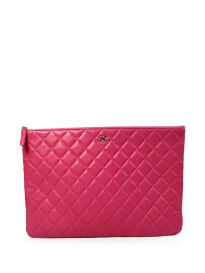 Pre-owned Chanel Cc Diamond-quilted Clutch Bag In Pink