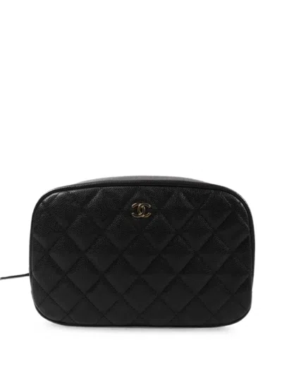 Pre-owned Chanel Cc Diamond-quilted Cosmetic Pouch In Black