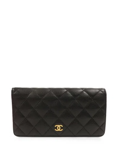Pre-owned Chanel Cc Diamond-quilted Flap Wallet In Black