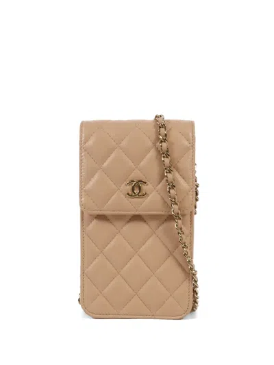 Pre-owned Chanel Cc Diamond-quilted Phone Case In Neutral