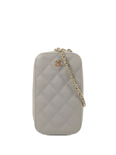 Pre-owned Chanel Cc Diamond-quilted Shoulder Bag In Gray