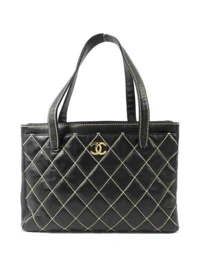 Pre-owned Chanel Cc Diamond-quilted Tote Bag In Black