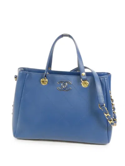 Pre-owned Chanel Cc Diamond-quilted Tote Bag In Blue