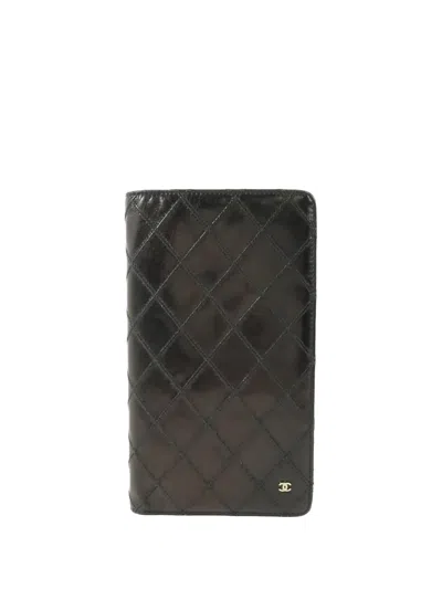 Pre-owned Chanel Cc Diamond-quilted Wallet In Black