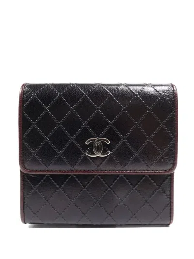 Pre-owned Chanel Cc Diamond-quilted Wallet In Black