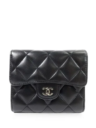 Pre-owned Chanel Cc Diamond-quilted Wallet In Black